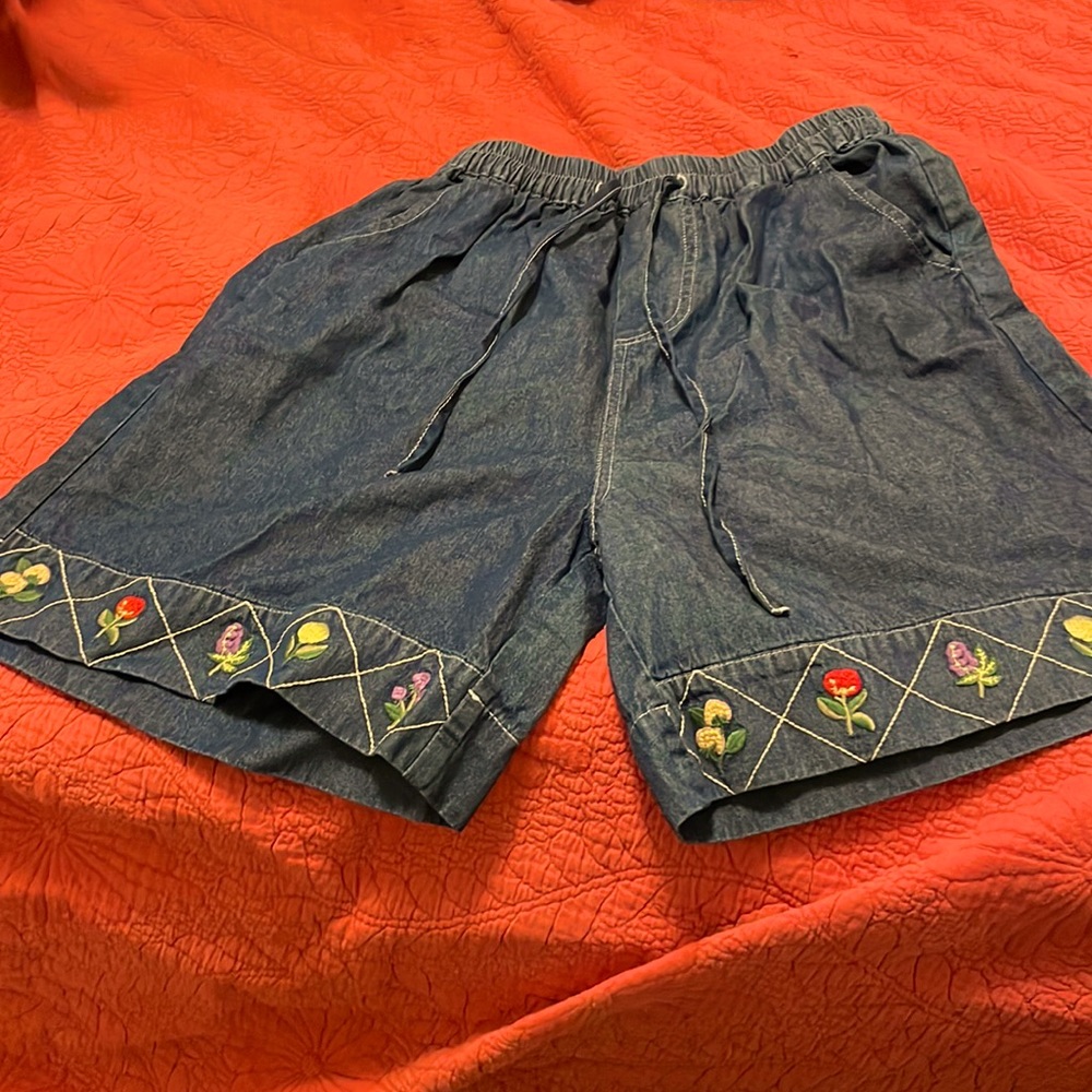 Hand embroidered denim baggy shorts from Thailand